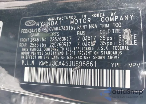2018 Hyundai Tucson Sel z USA, uszkodzony, nr VIN KM8J3CA45JU696861
